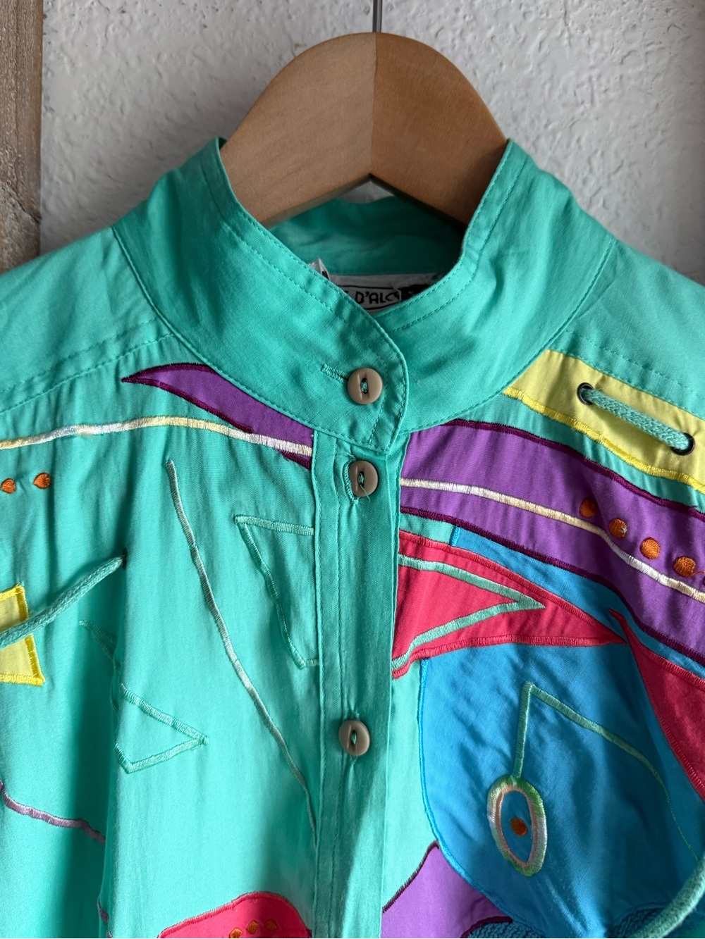 Marc D'Alcy Paris Mint Green Art-to-Wear Embellished Blouse Vintage ‘80’s Sz: 8 - Picture 2 of 10